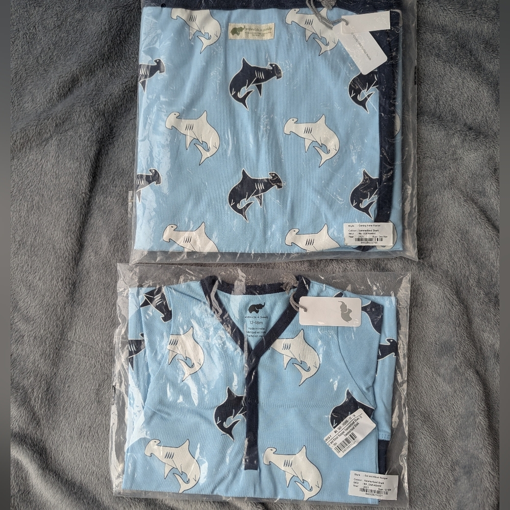 Monica And Andy Baby Blanket And Romper Hammerhead Sharks
